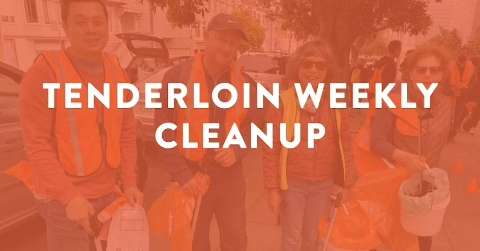 Volunteers in safety vests at the Tenderloin weekly cleanup